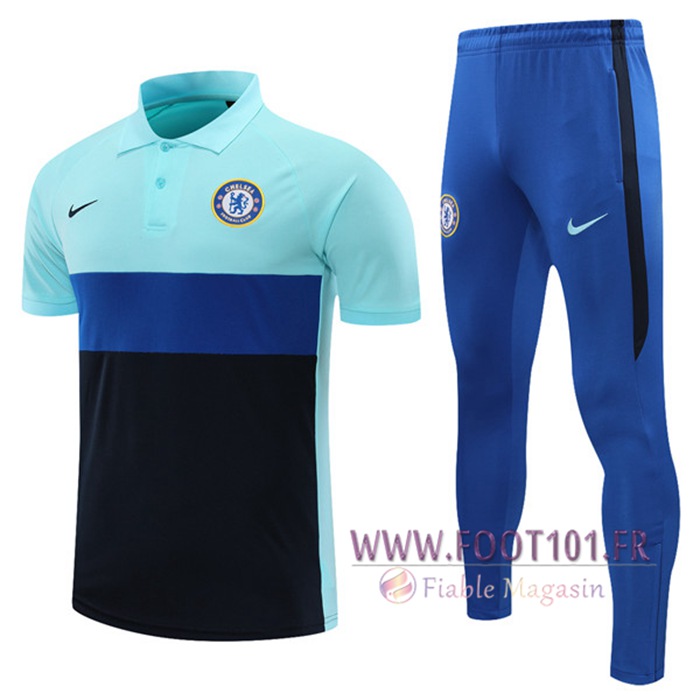 Ensemble Polo FC Chelsea + Pantalon Noir/Bleu 2021/2022