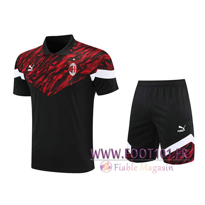Ensemble Polo Milan AC + Shorts Rouge/Noir 2021/2022