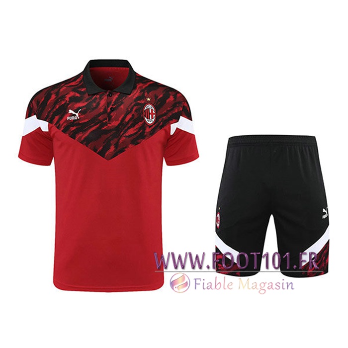 Ensemble Polo Milan AC + Shorts Noir/Rouge 2021/2022