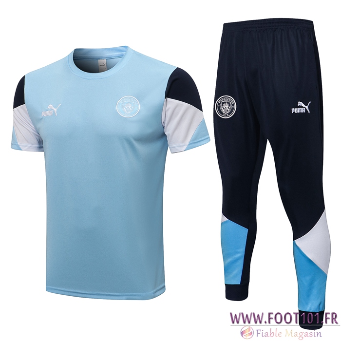 Ensemble Training T-Shirts Manchester City + Pantalon Bleu/Noir/Blanc 2021/2022