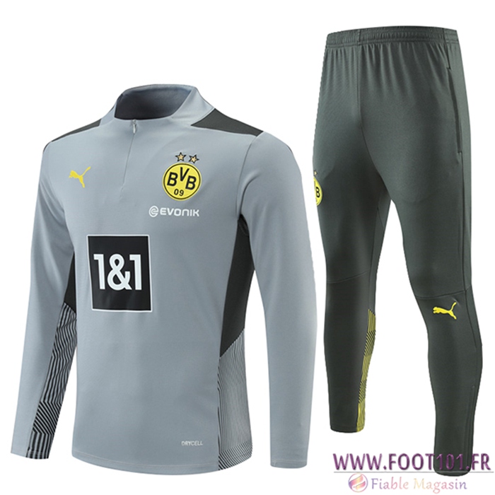 Ensemble Survetement de Foot Dortmund BVB Enfant Gris 2021/2022