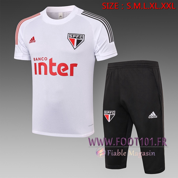 Training T-Shirts Sao Paulo FC + Pantalon 3/4 Blanc 2020/2021