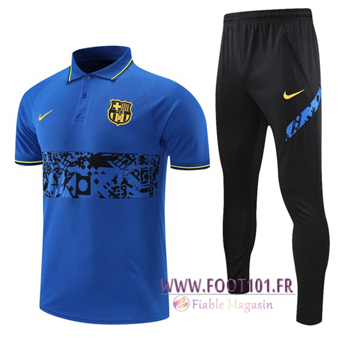 Ensemble Polo FC Barcelone + Pantalon Noir/Bleu 2021/2022 -01