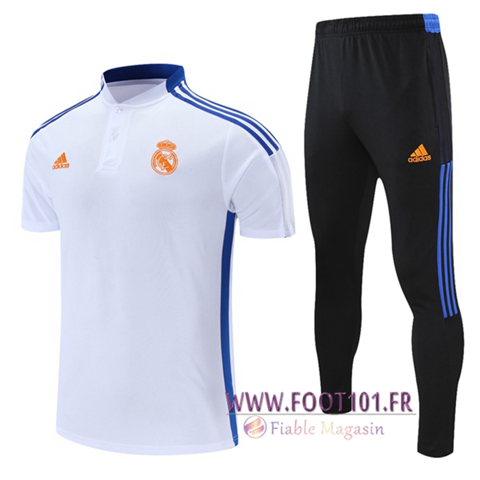 Ensemble Polo Real Madrid + Pantalon Blanc/Bleu 2021/2022