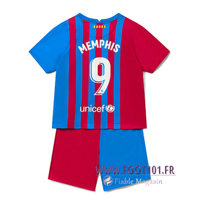 Maillot de Foot FC Barcelone (Memphis 9) Enfant Domicile 2021/2022