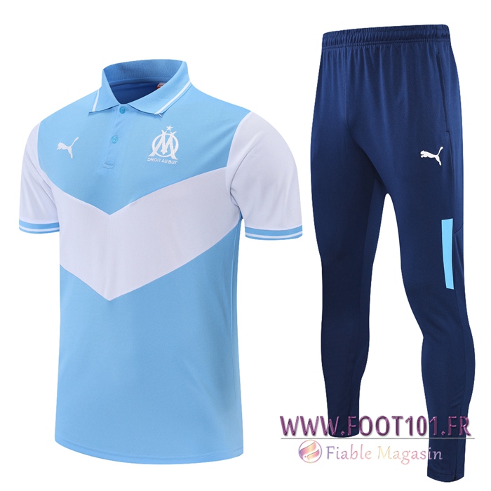 Ensemble Polo Marseille OM + Pantalon Blanc/Bleu 2021/2022