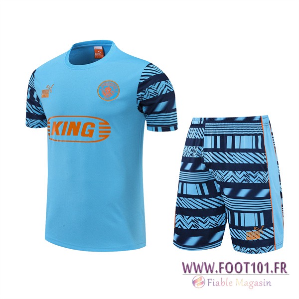 Ensemble Training T-Shirts +Shorts Manchester City Bleu 2022/2023