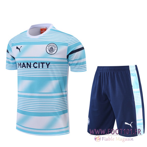 Ensemble Training T-Shirts +Shorts Manchester City Bleu/Blanc 2022/2023