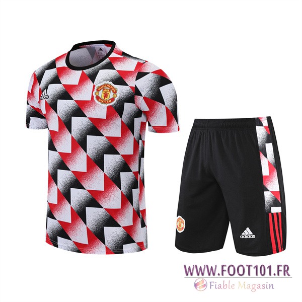 Ensemble Training T-Shirts +Shorts Manchester United Noir/Rouge 2022/2023