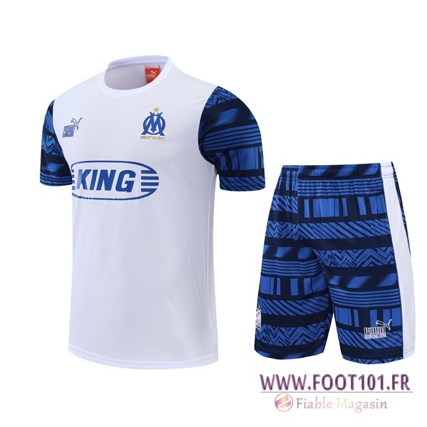 Ensemble Training T-Shirts +Shorts Marseille Blanc 2022/2023