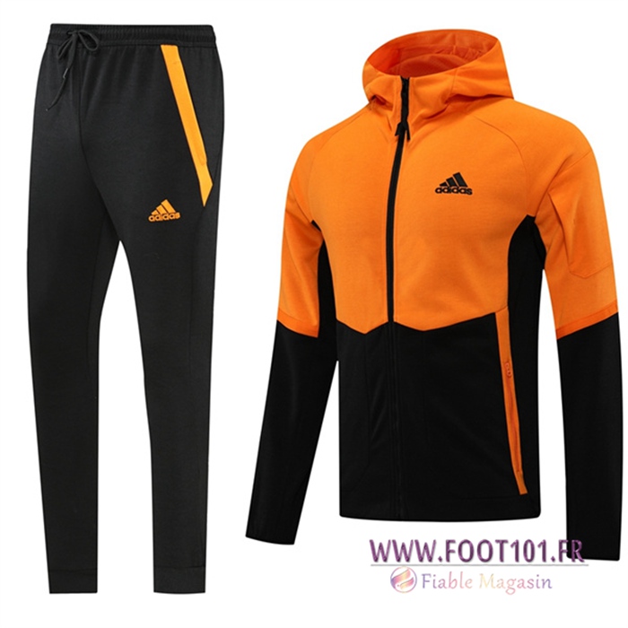 Ensemble Veste A Capuche Survetement Foot Adidas Noir/Orange 2022/2023