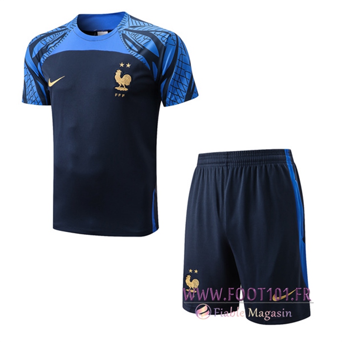 Ensemble Training T-Shirts France + Shorts Bleu Marin 2022/2023