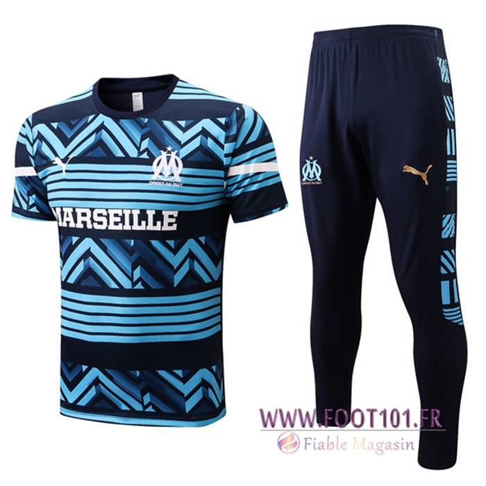 Ensemble Training T-Shirts Marseille OM + Pantalon Marseille OM Bleu/Noir 2022/2023