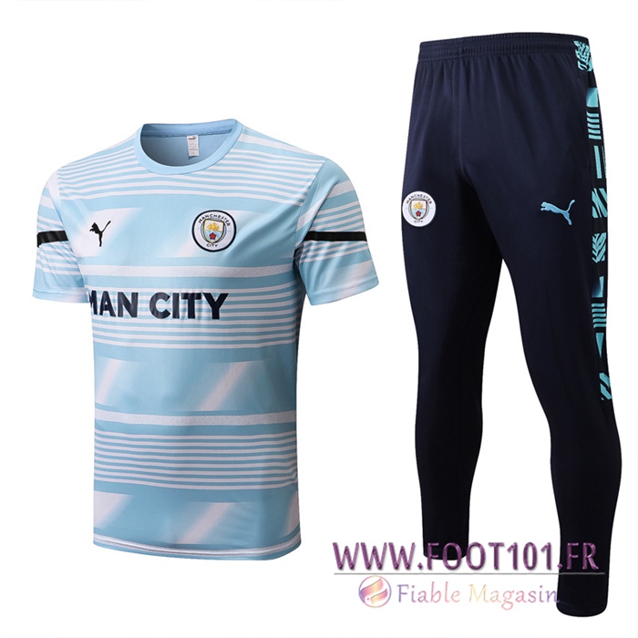 Ensemble Training T-Shirts + Pantalon Manchester City Bleu/Blanc 2022/2023