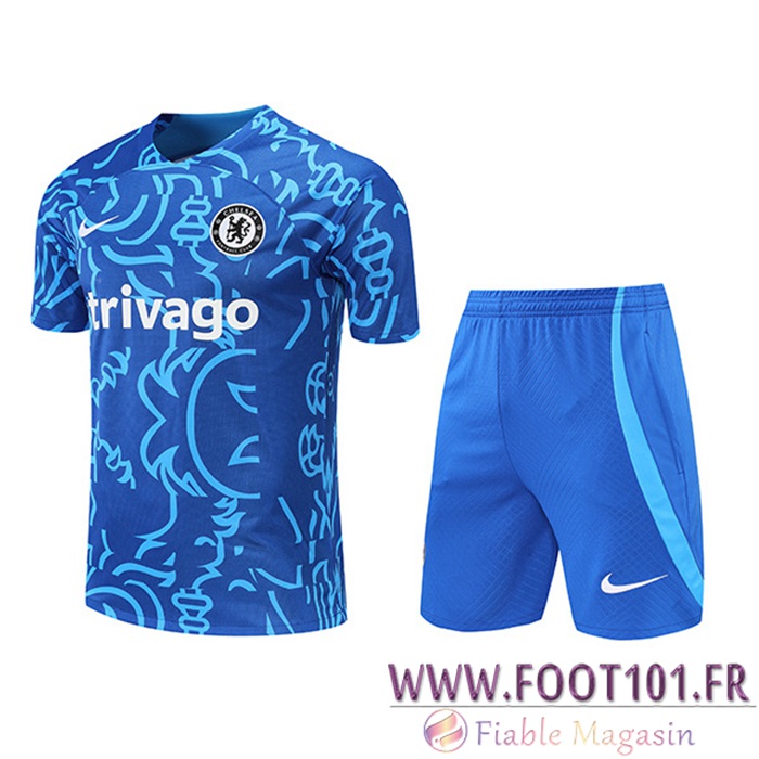Ensemble Training T-Shirts + Shorts FC Chelsea Pattern Bleu 2022/2023