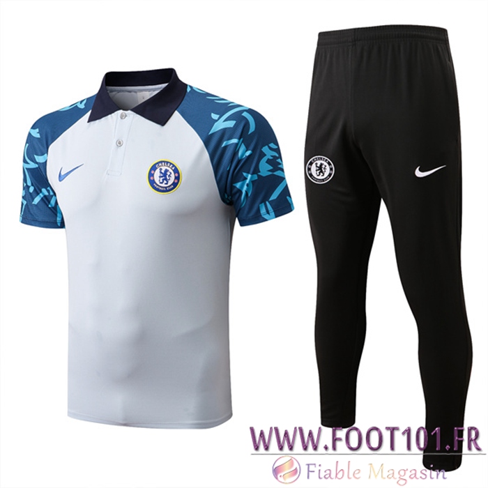 Ensemble Polo Foot FC Chelsea Blanc/Bleu 2022/2023