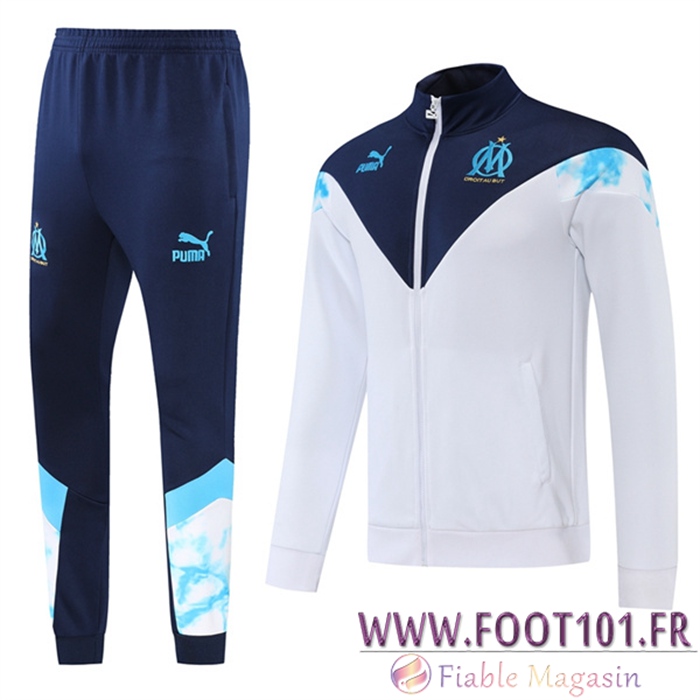 Ensemble Veste Survetement de Foot Marseille OM Blanc/Bleu 2022/2023