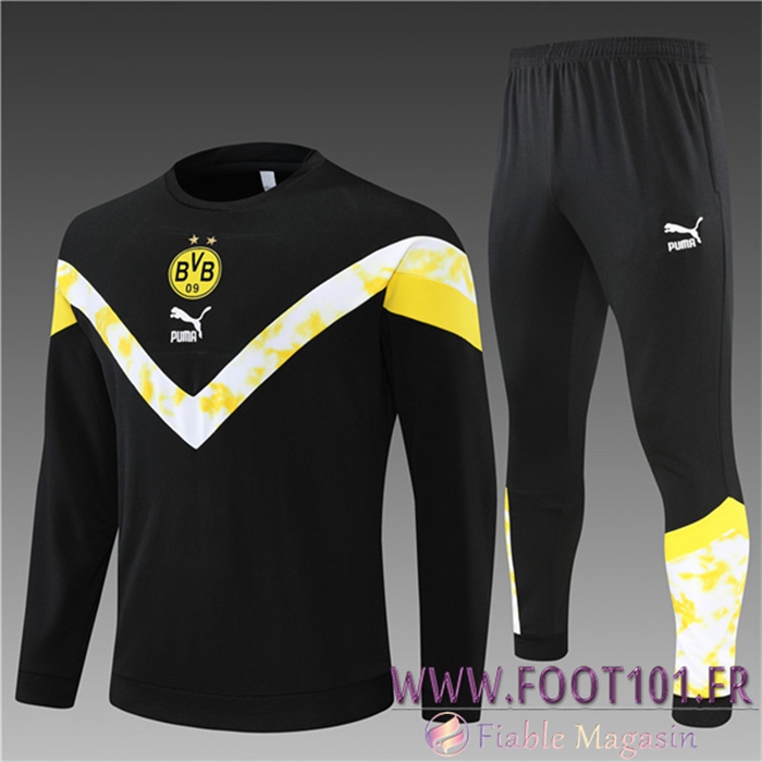 Ensemble Survetement de Foot Dortmund BVB Enfant Noir/Blanc 2022/2023