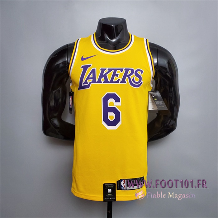 Maillot Los Angeles Lakers (James #6) Jaune Encolure Ronde