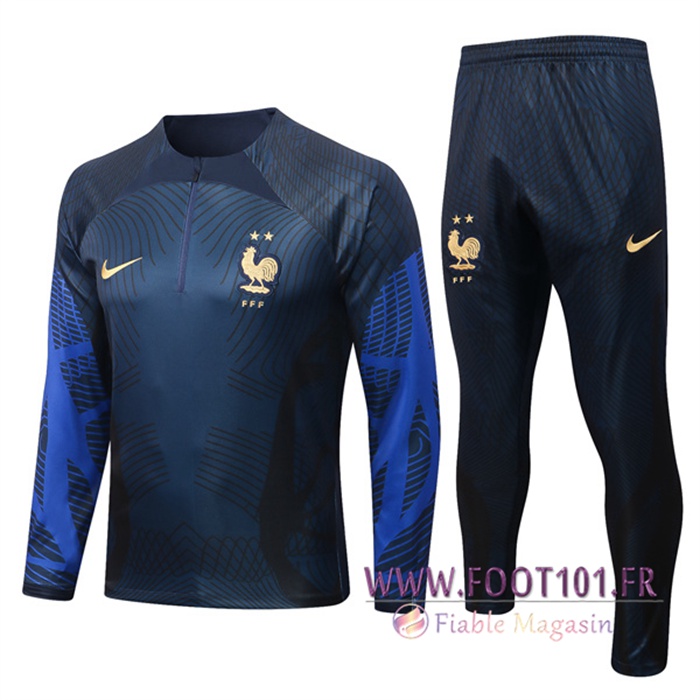 Ensemble Survetement de Foot France Pattern Bleu Marin 2022/2023