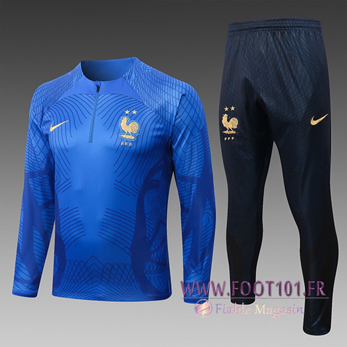 Ensemble Survetement de Foot France Enfant Pattern Bleu 2022/2023
