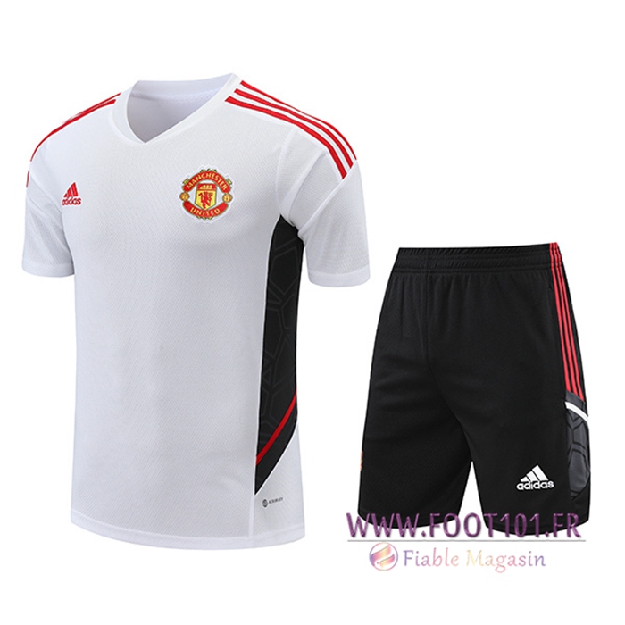 Ensemble Training T-Shirts + Shorts Manchester United Noir/Blanc 2022/2023