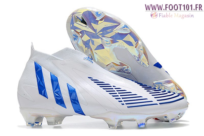 Adidas Chaussures de Foot Predator Edge+ FG Blanc/Bleu